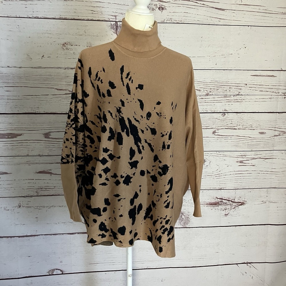 Alfani Sweater Womens Sz L Splatter Pullover Brown Black Turtleneck Relaxed